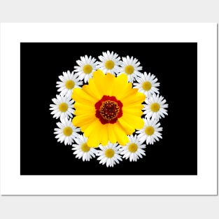 yellow blossom with daisy flower blooms pattern Posters and Art